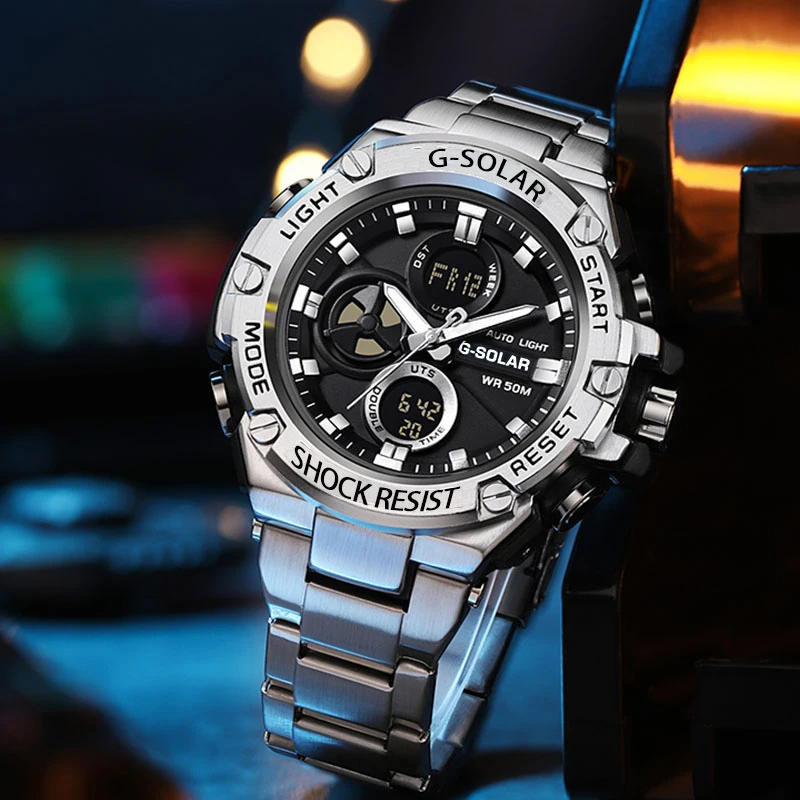 2024新款钢铁の心之多功能八代手表钢带双显防水夜光双机芯潮流男