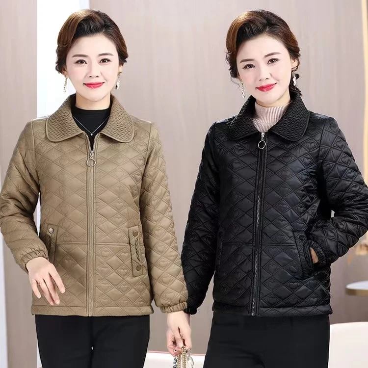 冬季新款女装时尚洋气短款妈妈装加厚保暖中年轻薄小棉衣黑色外套