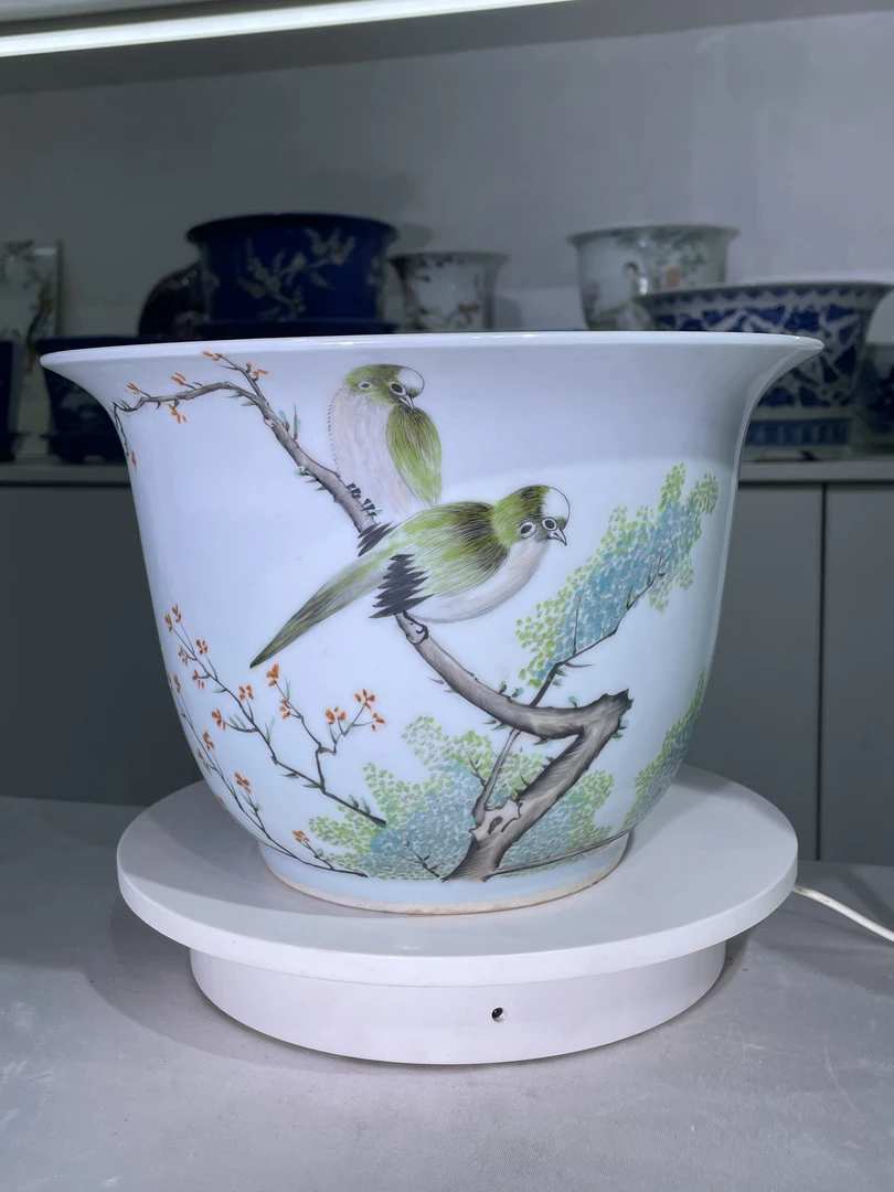 富贵白头花鸟工艺瓷盆