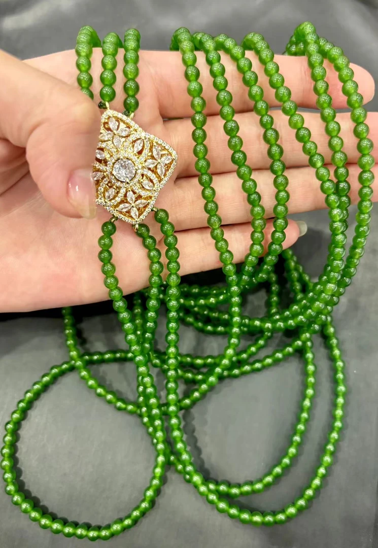 绿色小米珠三圈毛衣链时尚大气微色差AA041