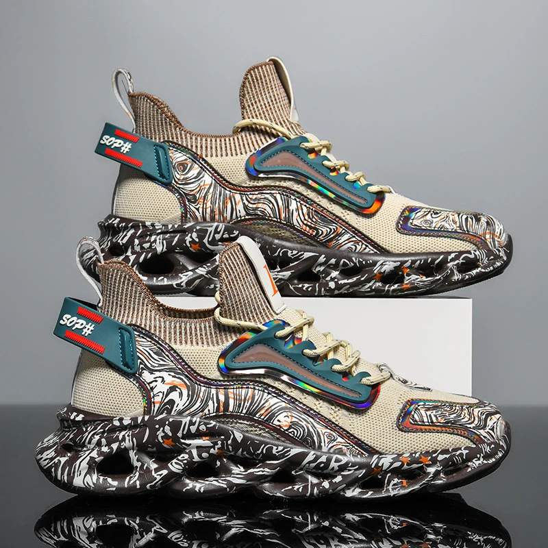 国潮鞋子男士运动鞋大底超轻增高厚底透气鞋大码男鞋潮流网面飞织