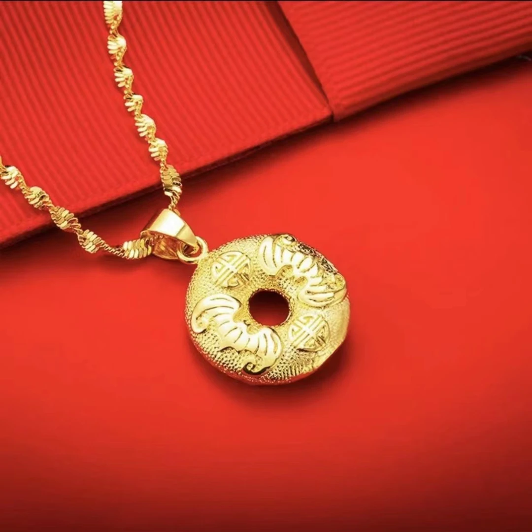 合金项链 【平安扣项链】女款时尚女士古法经典金色精美素款