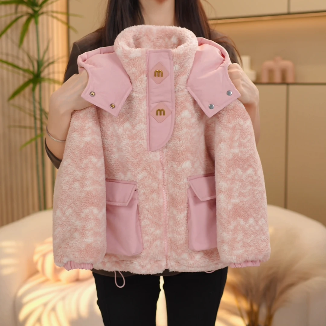 儿童女童新款连帽棉服短款保暖时尚中大童外套冬季hs252