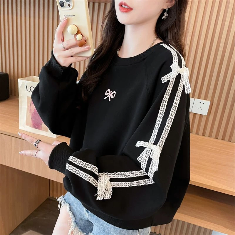 卫衣女春秋新款大码宽松设计感遮肉显瘦百搭减龄套头上衣圆领ins