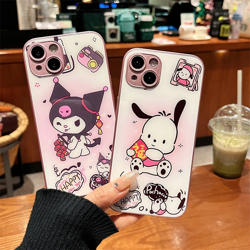 适用iPhone14promax苹果13高级感手机壳保护套11粉色小狗12玻璃壳