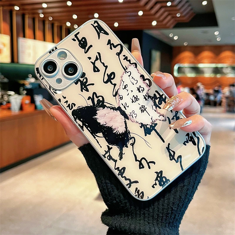 适用iPhone15promax苹果14高级手机壳保护套13书法蝴蝶12玻璃壳11