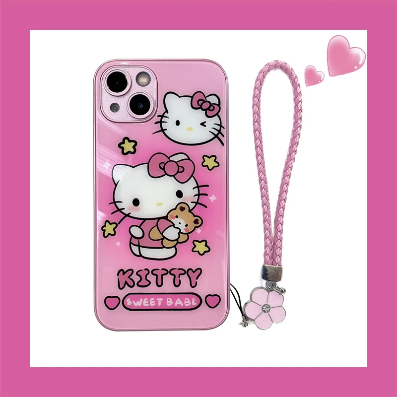 苹果/华为/小米iphone13全包高级感玻璃手机壳 高端女款挂绳小猫