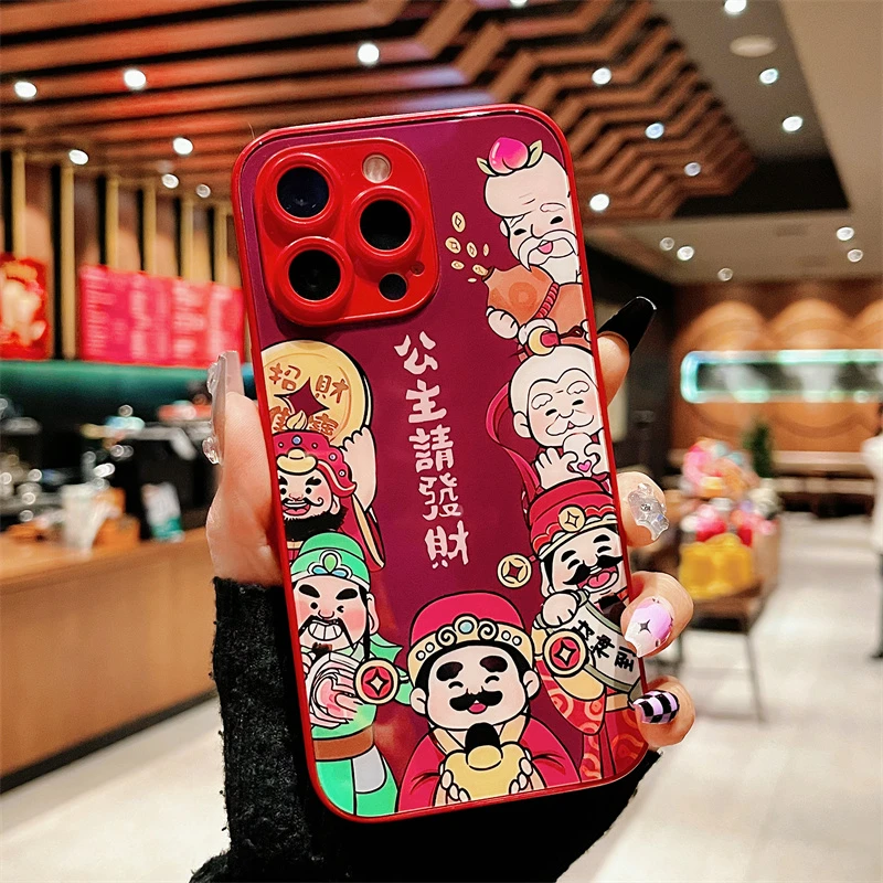 适用iPhone15promax苹果14高级手机壳保护套13公主请发财12玻璃壳