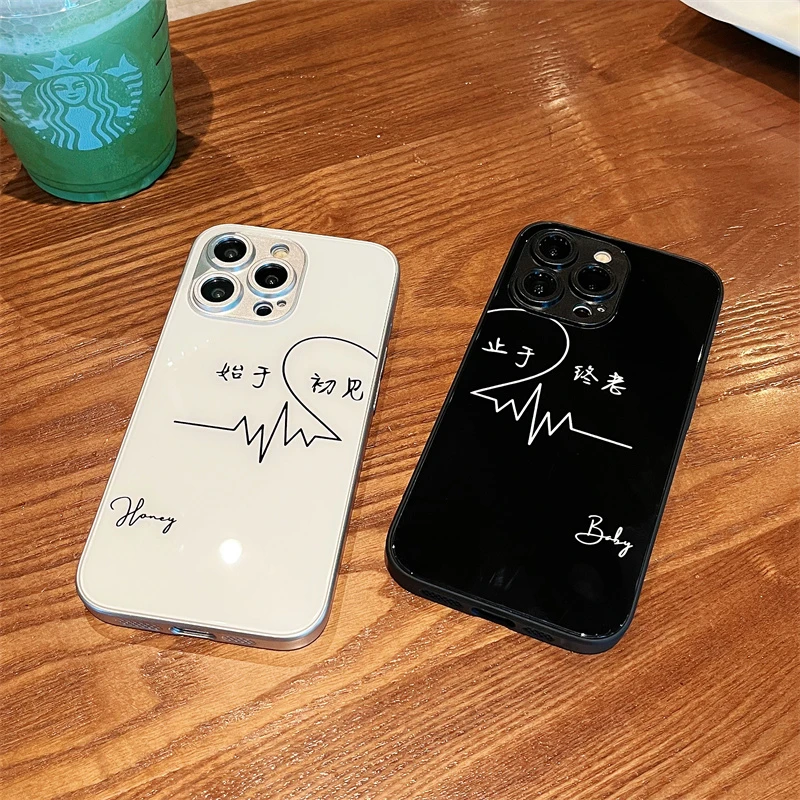 适用iPhone14promax苹果13高级手机壳保护套11始于初见12玻璃壳xr