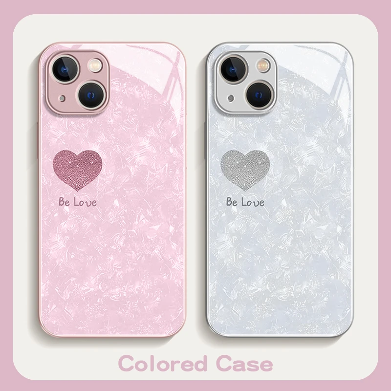 适用iPhone15promax苹果14高级感手机壳保护套13梦幻爱心12玻璃壳