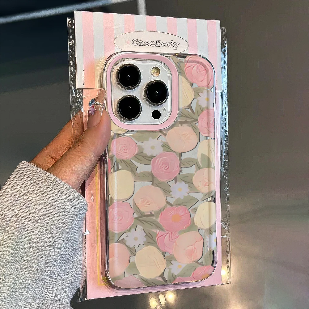 满屏花朵适用iphone15苹果手机壳14promax大孔13pro透明12mini11