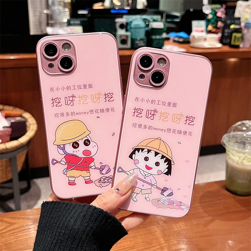 适用iPhone14promax苹果13手机壳保护套11打工人挖呀挖12玻璃壳女