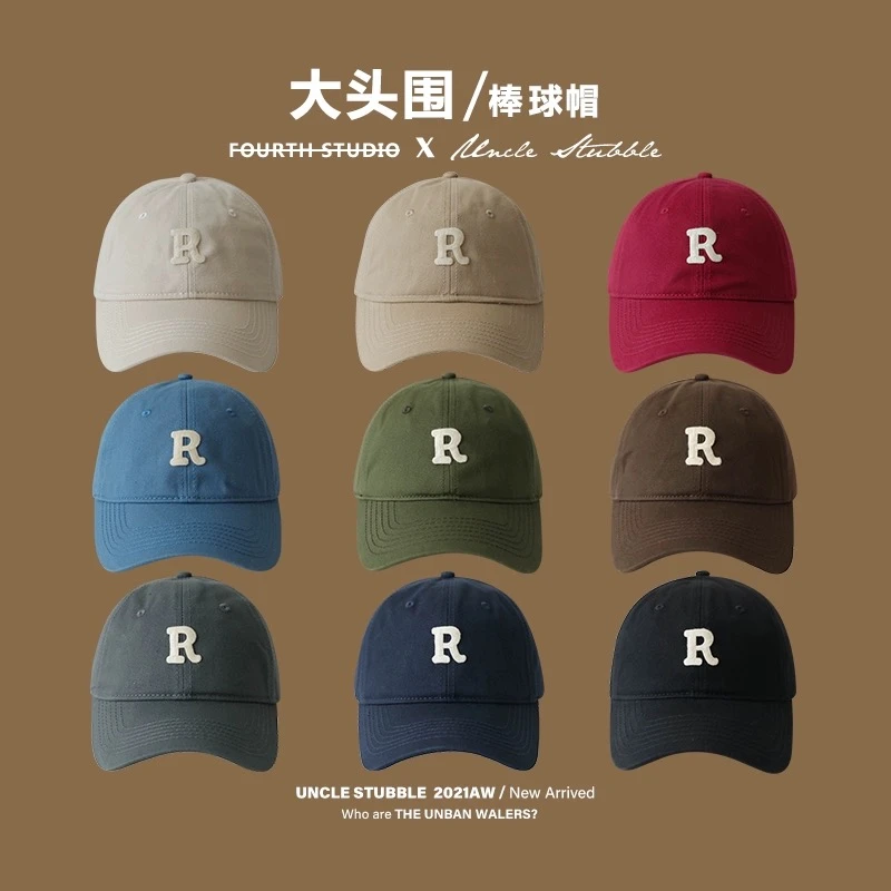 字母R标棒球帽大头围显脸小时尚百搭运动男女情侣同款复古鸭舌帽