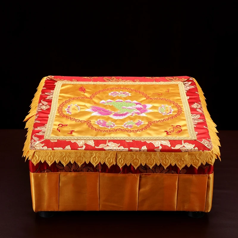 圆通木制手工拜椅绣花创意仿古拜登大号黄色方形拜垫拜佛垫家用