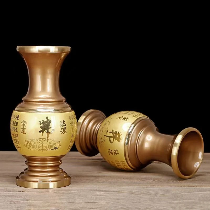 圆通黄铜金葱双色花瓶FO字净水瓶圣水瓶供瓶插花花瓶家居桌面装饰