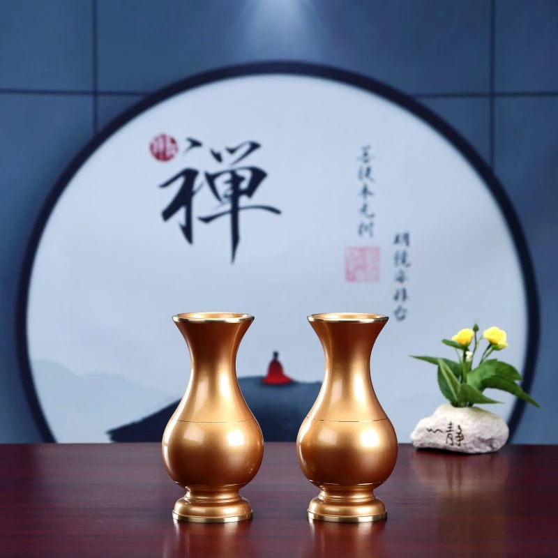 圆通黄铜珍珠红招财花瓶FO字插花花瓶素面净水瓶供瓶居家桌面装饰