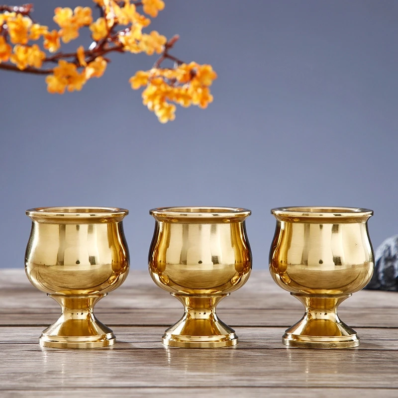 圆通黄铜个性光身水杯工艺茶杯酒杯中式酒具酒器摆件家用室内金色