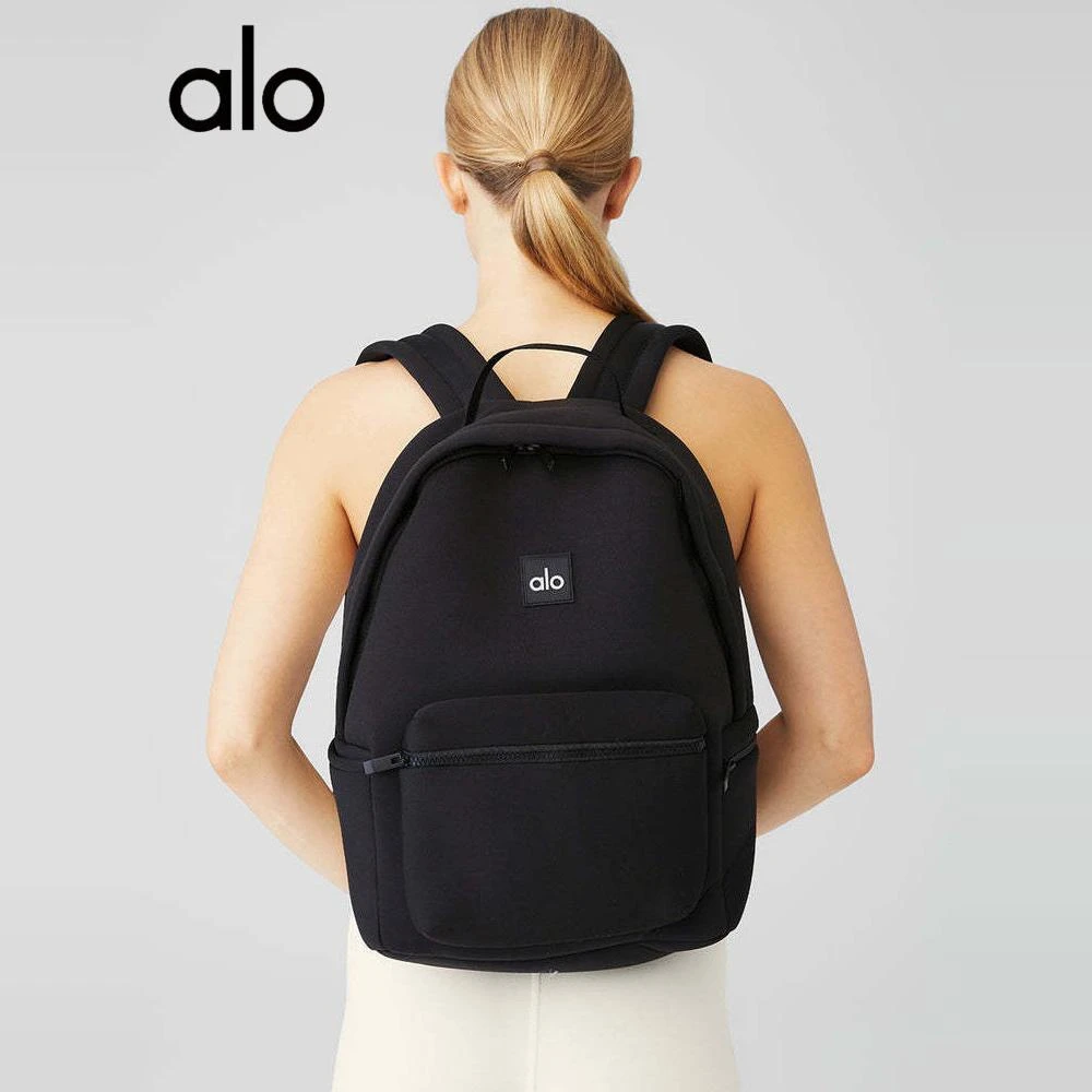 alo 新双肩包哑光氯丁橡胶黑色紧身包布面子母旅行包健身运动书包