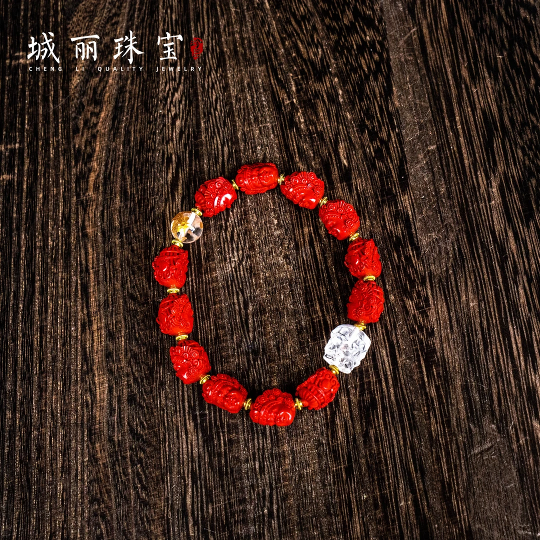 天然辰砂红【城丽】九紫黑爷天团手串/条FL-2887