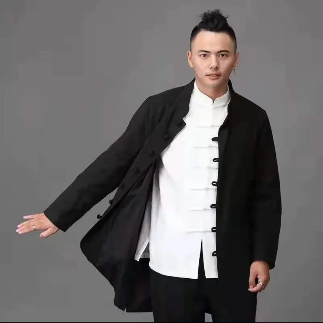 20251中国风春秋款中长款唐装风衣立领外套盘扣男风衣外套古风