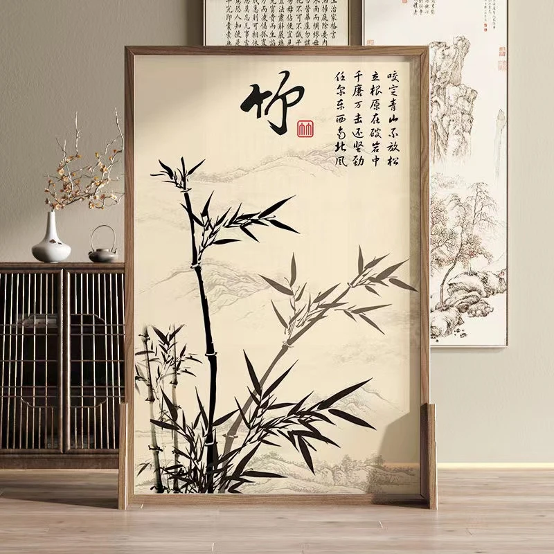 新中式屏风隔断办公室客厅入户玄关卧室进门遮挡家用商用移动座屏