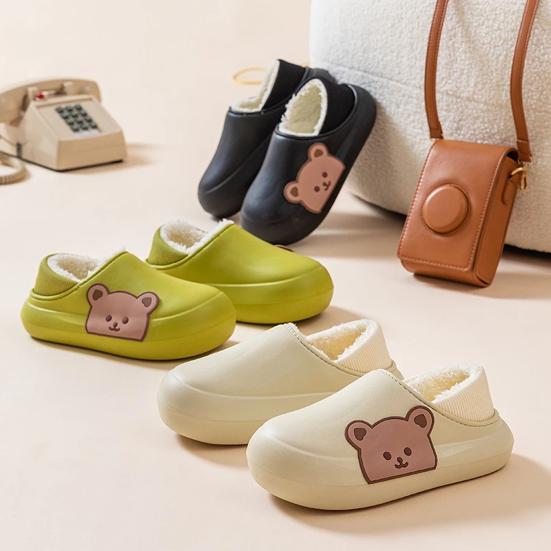 防水棉拖鞋女可爱冬季包跟保暖家居室内防滑情侣厚底月子棉鞋男