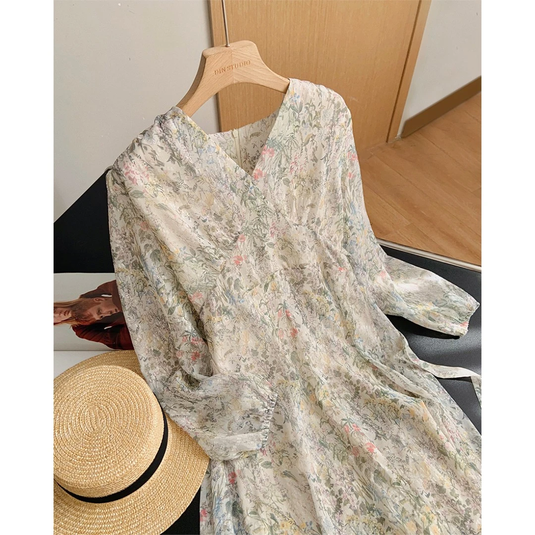 大叮自制 清仓！V领碎花氛围感连衣裙 L515