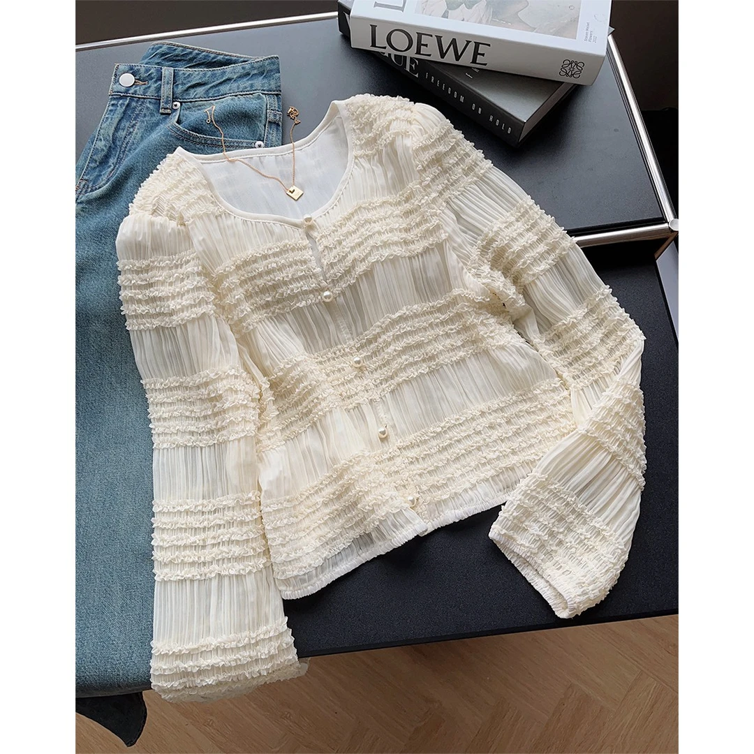 大叮自制 清仓！ S3993 春季服饰褶皱肌理气质时尚长袖小衫