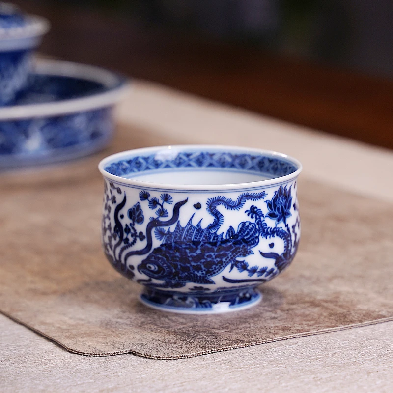 明宣匠造 明御临古 鱼藻儒士茶杯高端茶器