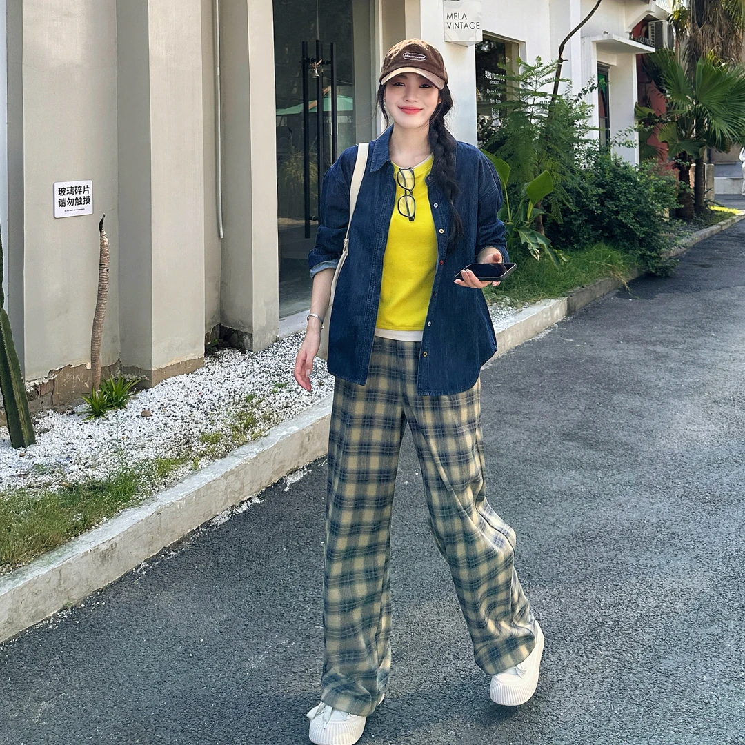 UNPRETTY BEAUTY潮流宽松设计感彩色纽扣牛仔翻领衬衫-M24305313