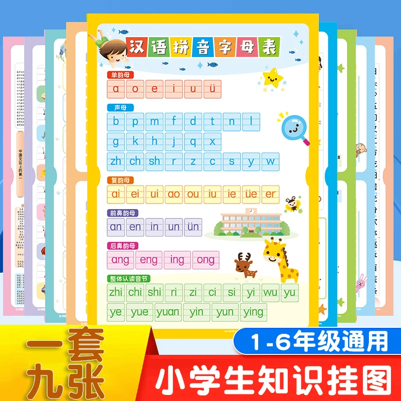 X幼儿儿童知识挂图九九乘法口诀小学生古诗背诵常用字汊语拼音