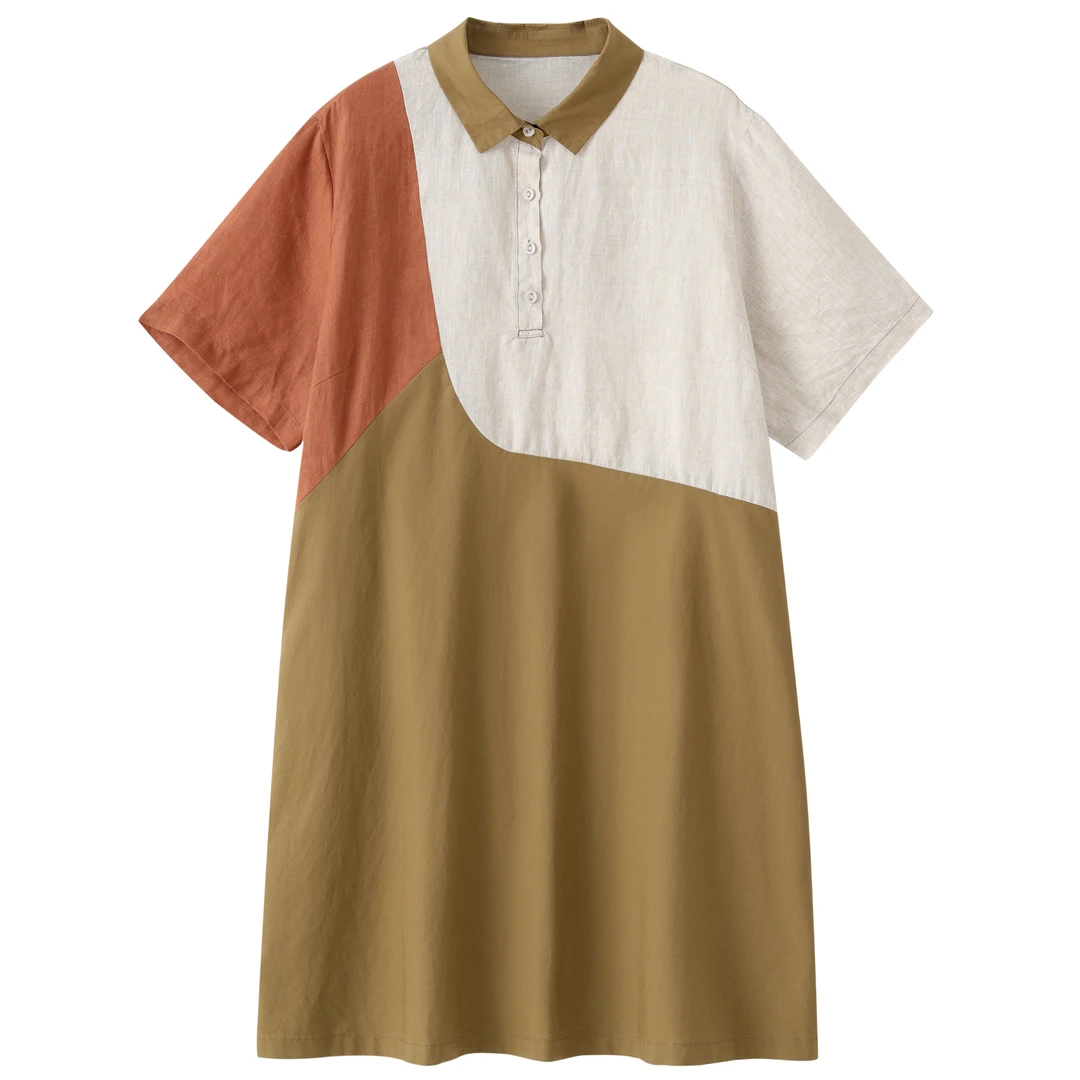 宽松连衣裙休闲polo裙舒适时尚百搭夏季简约拼接撞色拼色潮流