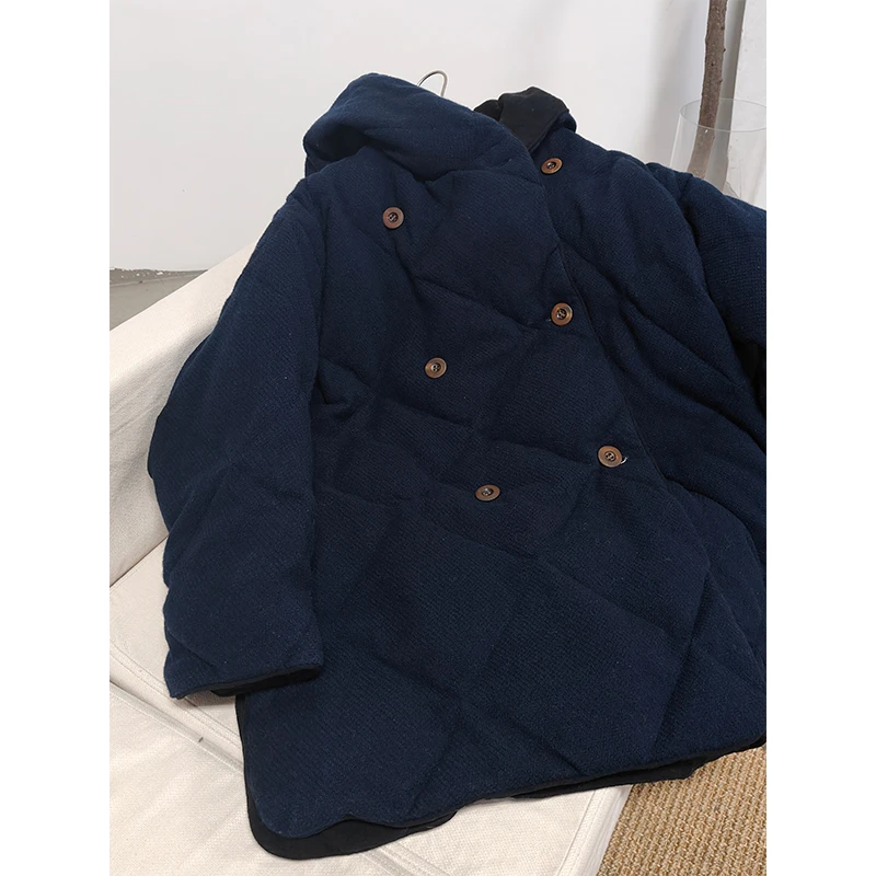 润帛 御寒保暖针织山羊绒鹅绒羽绒服 宽松慵懒连帽上衣女秋冬季