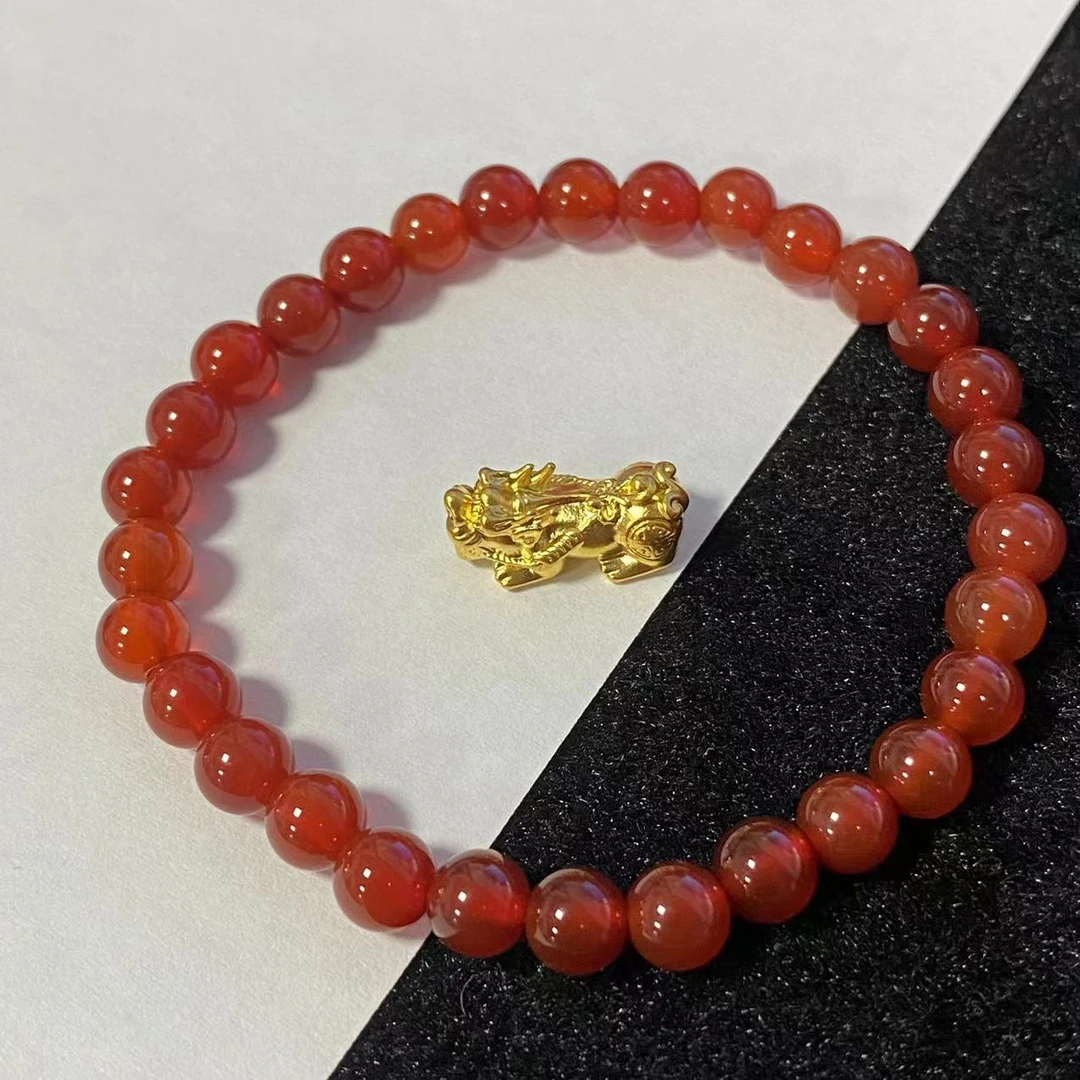 足金999中号貔貅搭红 玛 瑙手串@@A242