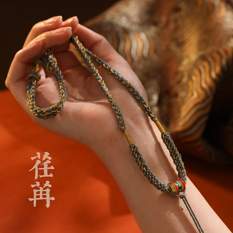 非金属吊坠 布艺吊坠藏风手搓棉线挂脖吊坠项链绳民族风复古挂绳