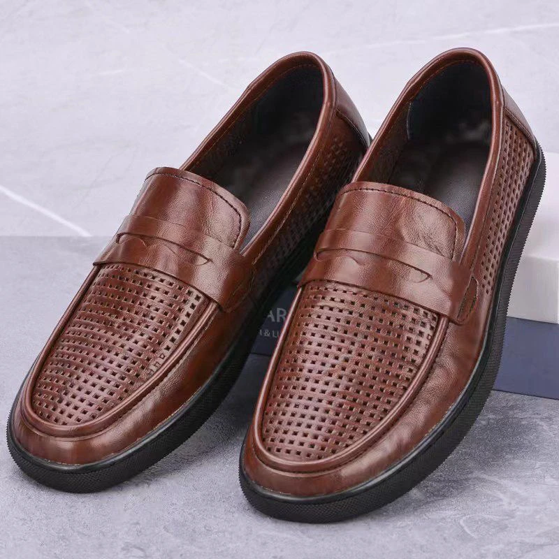 皮鞋男夏季真皮镂空打孔软牛皮驾车鞋男款软底透气商务休闲男鞋