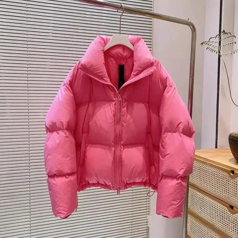 韩版亮色短款羽绒棉女2023年新款加厚小个子宽松面包服冬季
