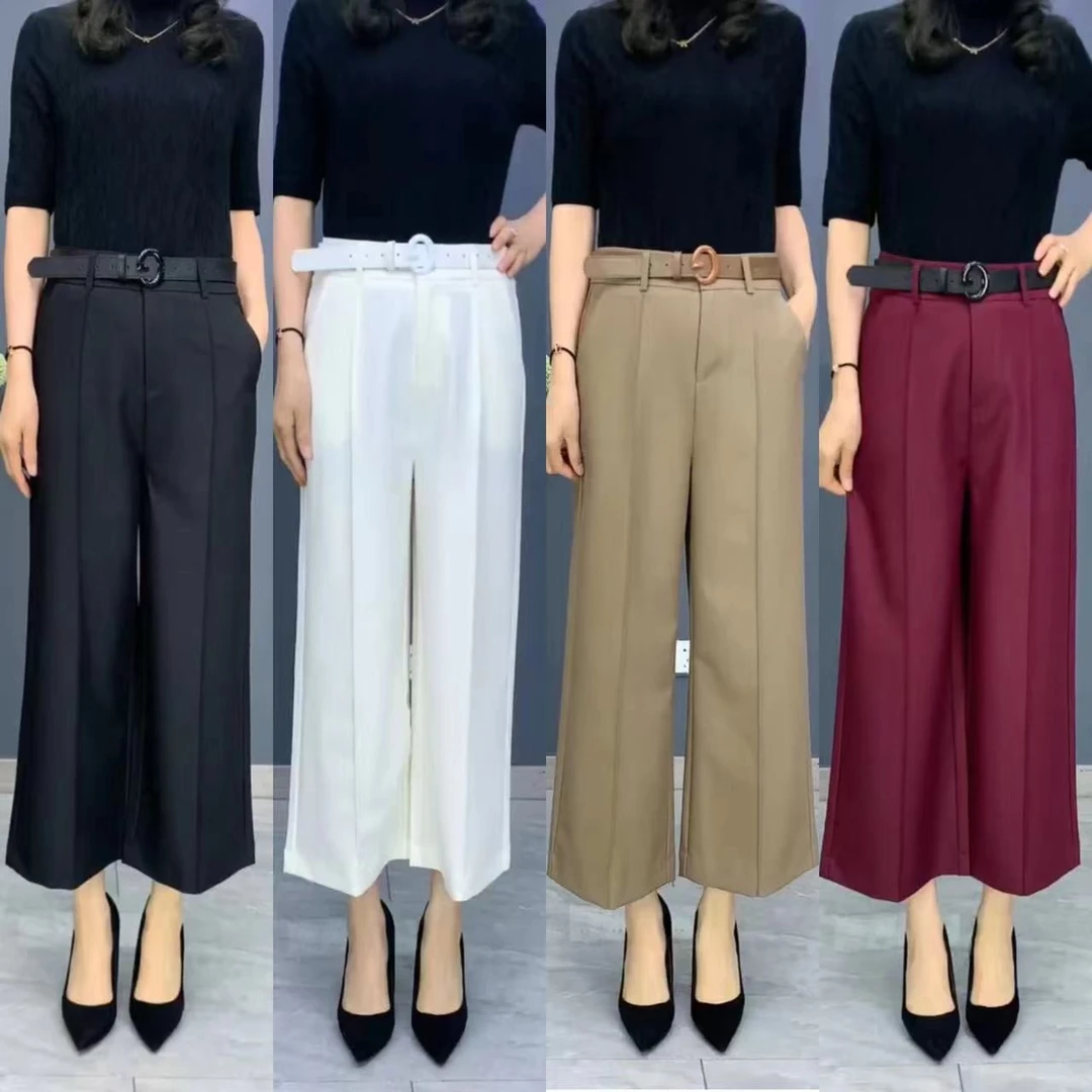 （送腰带）2025春夏新款垂感宽松八九分阔腿裤休闲女裤高腰9303