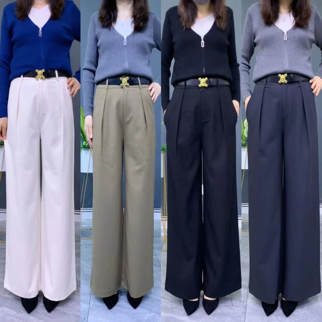 【秋冬不加绒阔腿裤】2024新款高腰阔腿裤垂感高级休闲裤送腰带949