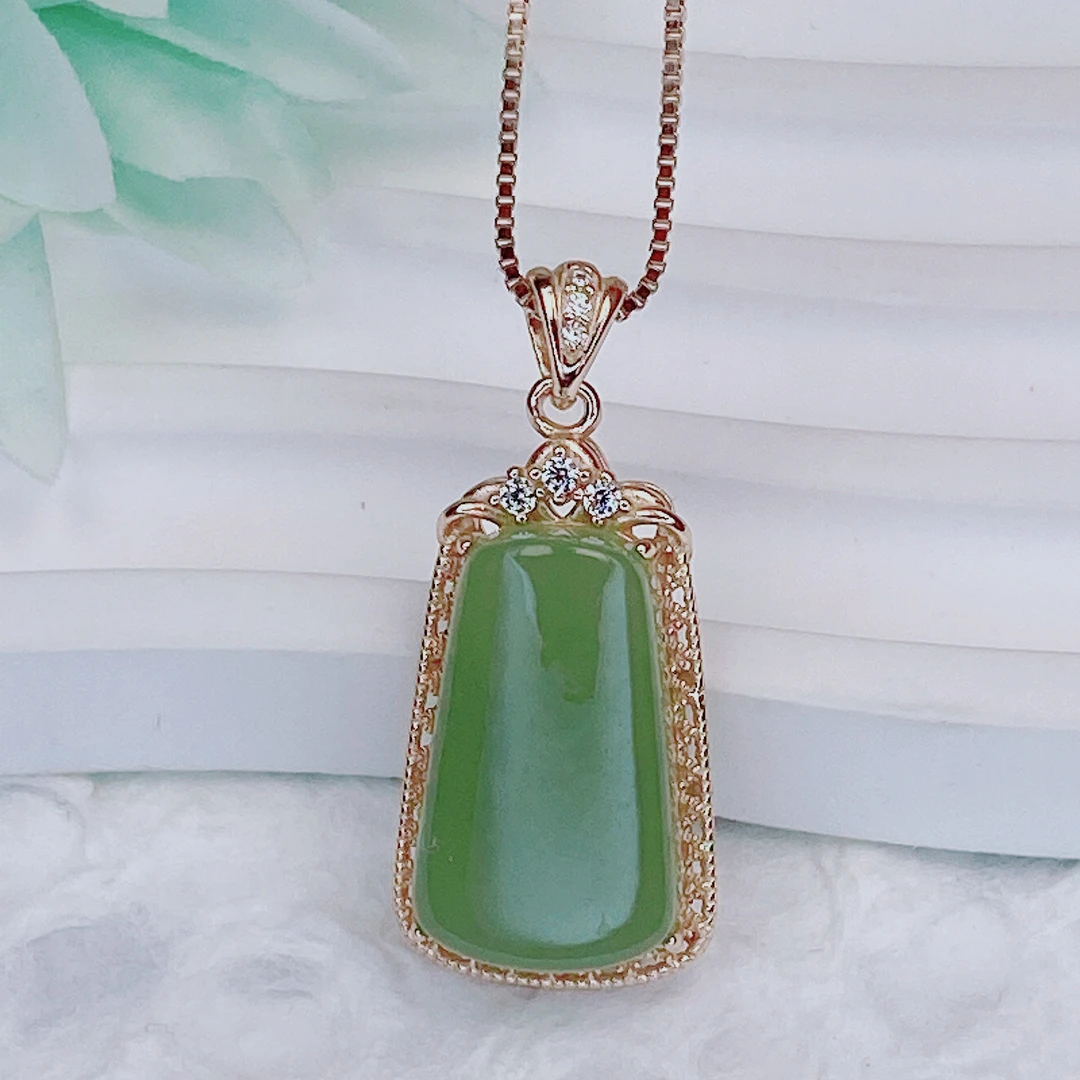 和田玉女款项坠和田玉女吊坠和田玉无事牌吊坠S925银镶嵌挂坠H27