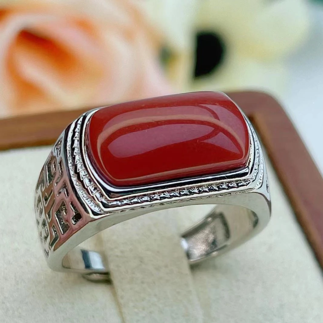 红玛瑙马鞍戒时尚大气百搭南南复古戒指送男女款朋友礼物B11