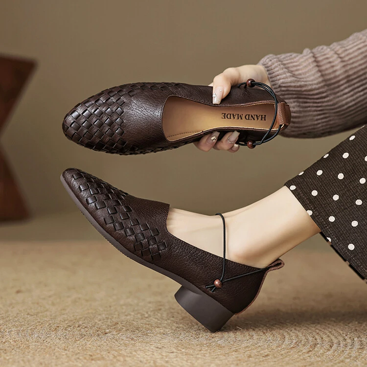羊皮3cm/34-41/出游穿搭百搭新款编织一字带简约柔软舒适时尚单鞋