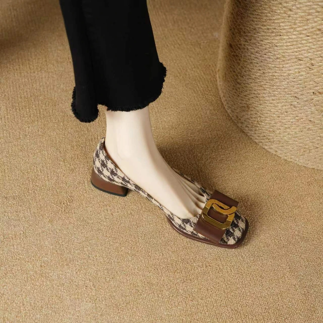 纺织跟高3公分~法式复古日常气质时尚通勤百搭粗跟单鞋33-40码342