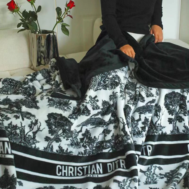 出口轻奢风数码印花水墨画绒毛毯宿舍多功能毛毯午睡毯休闲毯