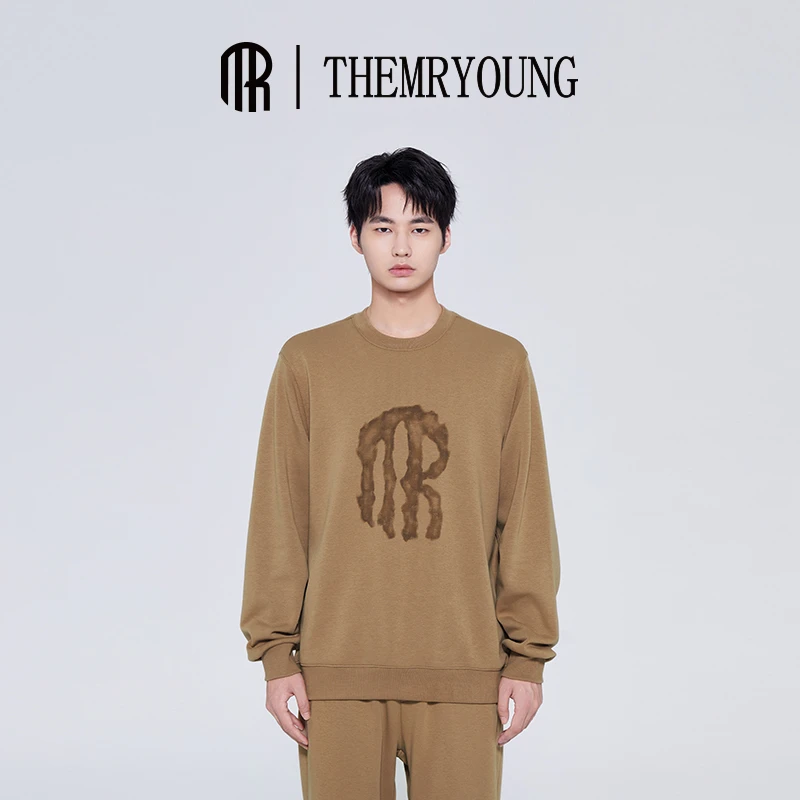 THEMRYOUNG密特扬圆领加绒卫衣2024秋冬新款男女舒适印花上衣J007