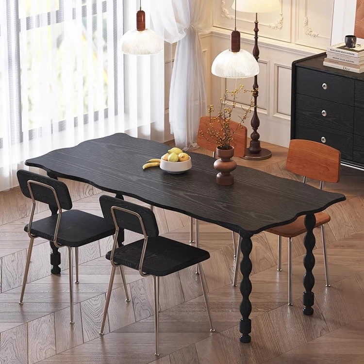 中古风实木餐桌椅法式复古家用小户型长方形饭桌美式客厅两用桌子