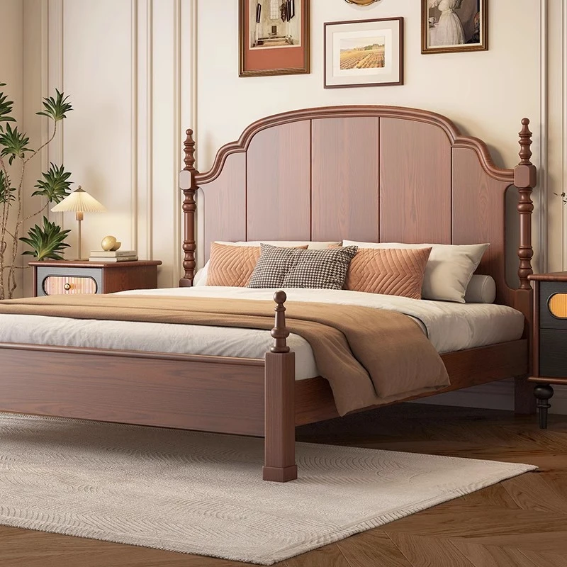 复古美式实木床1.5m1.8米主卧室现代简约法式双人床轻奢婚床家具