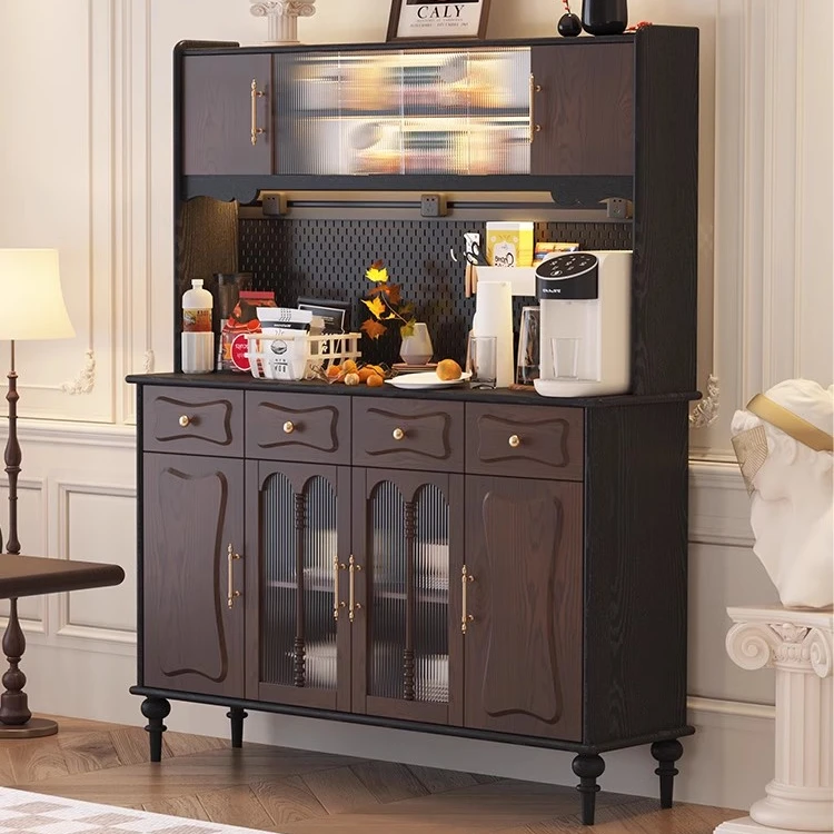 法式实木复古风餐边柜餐边柜靠墙一体柜多功能收纳柜一体靠墙组合