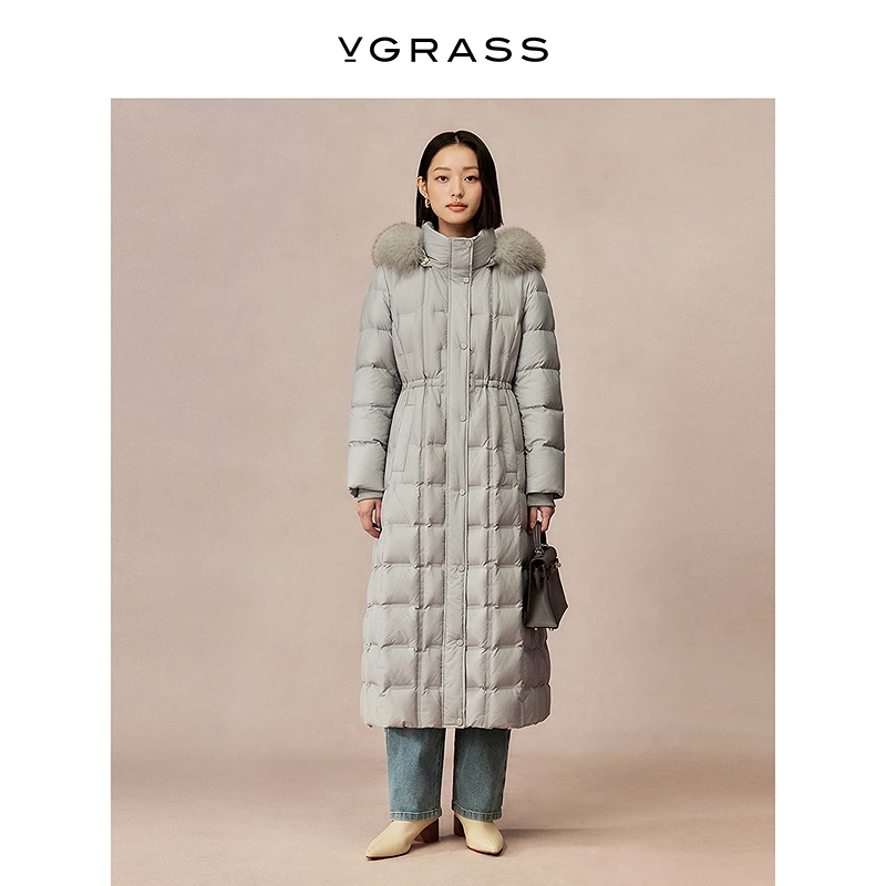【晨粉专享价】VGRASS冬新款收腰立体充绒长款羽绒服女