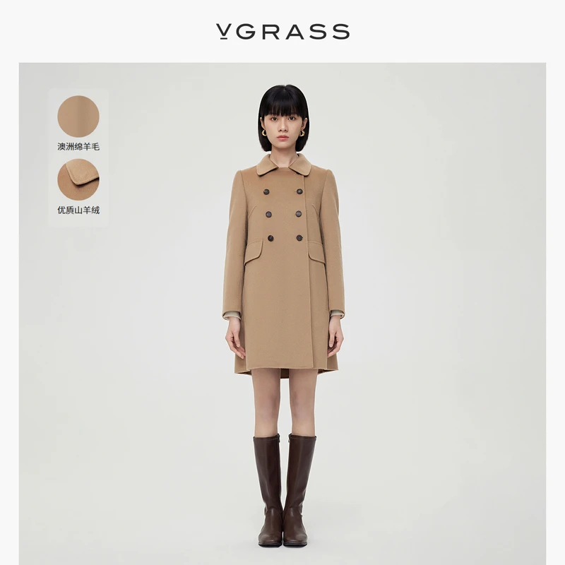VGRASS维格娜丝冬季新款典藏款绵羊毛山羊绒中长款大衣VSD2O41610